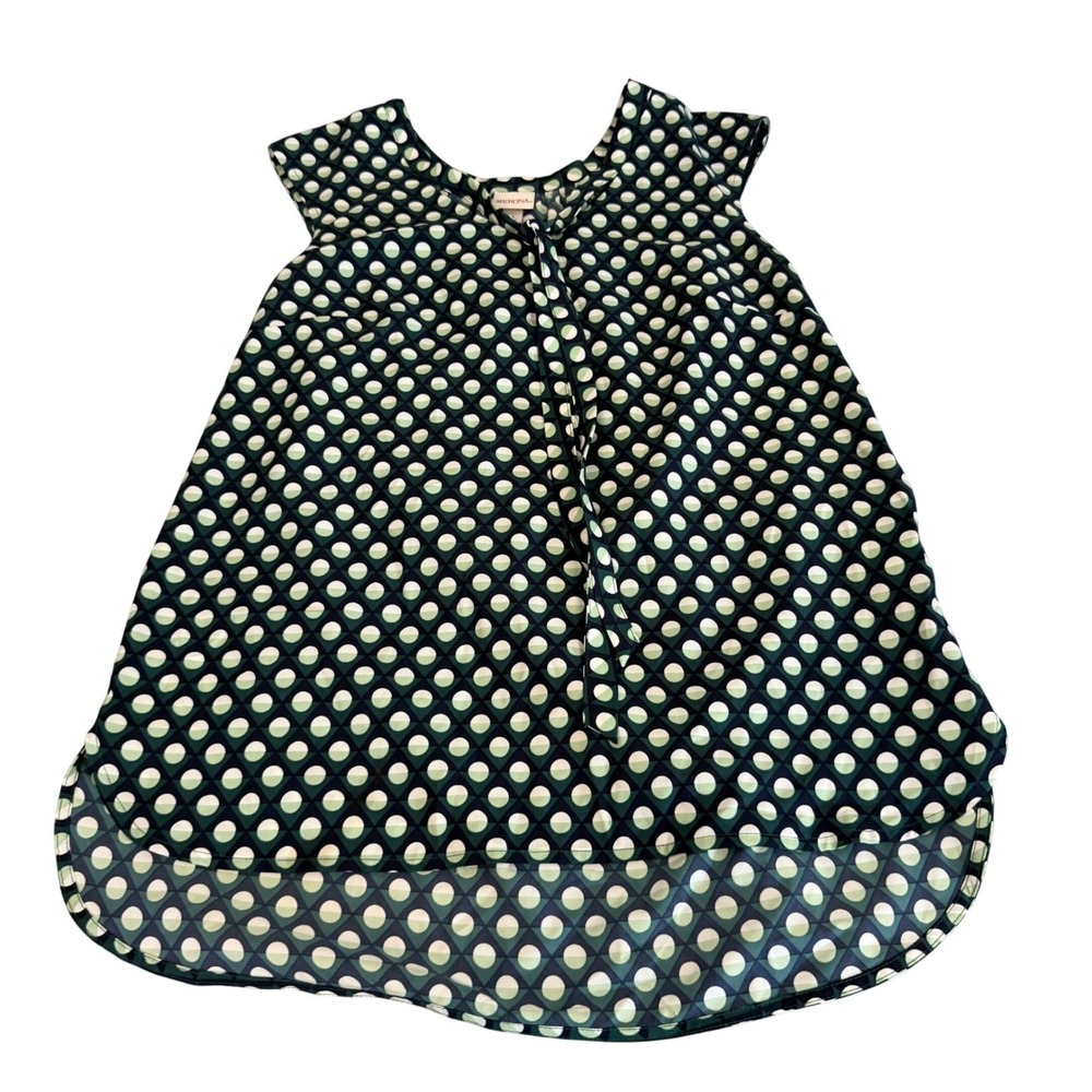 Merona Womens Medium Green Navy Geometric Polka Dot Sleeveless High Low Blouse
